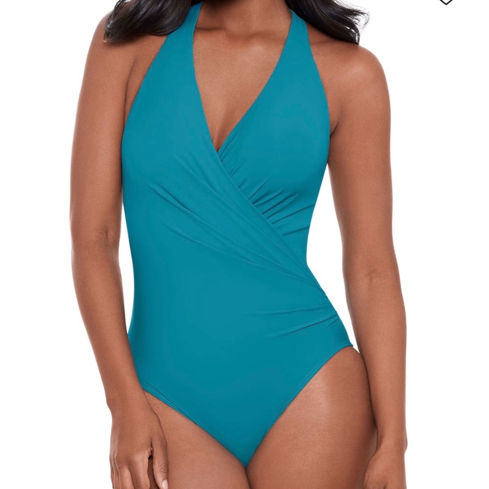 Miraclesuit Teal Wrapsody One-Piece Swimsuit Size 10